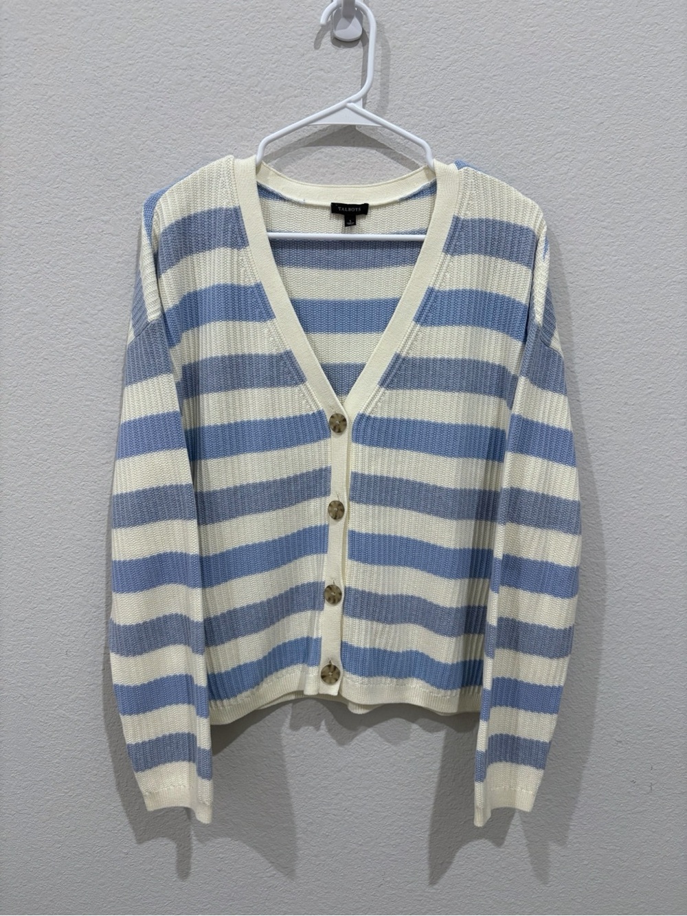 Talbots Striped Ribbed Button Down Cardigan Small Preppy Knit Sweater Casual